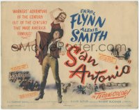 1j0916 SAN ANTONIO TC 1945 great full-length image of Alexis Smith on Errol Flynn's shoulder!