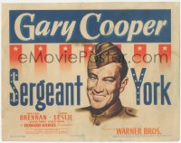 1j0920 SERGEANT YORK TC 1941 great headshot art of Gary Cooper in uniform, Howard Hawks classic!