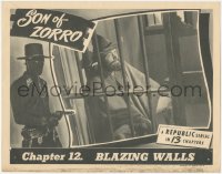 1j1173 SON OF ZORRO chapter 12 LC 1947 masked hero in border, bearded guy in jail, Blazing Walls!