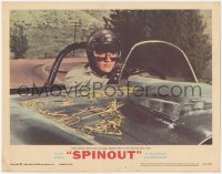 1j1176 SPINOUT LC #6 1966 great close up of Elvis Presley in helmet in hay-covered racing car!