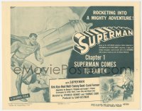 1j0926 SUPERMAN chapter 1 TC 1948 great cartoon art of Kirk Alyn in costume w/ spaceship & parents!