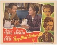 1j1194 THEY WON'T BELIEVE ME LC #5 1947 c/u of Robert Young & Jane Greer, Irving Pichel noir!