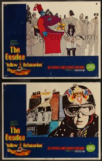 1j1401 YELLOW SUBMARINE 2 LCs 1968 psychedelic cartoon images, Beatles John, Paul, Ringo & George!