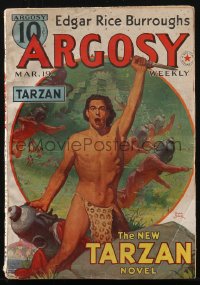 1j0417 ARGOSY pulp magazine March 1938 Belarski cover art for new The Red Star of Tarzan part 1!