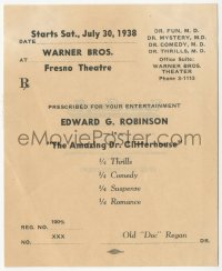 1j0388 AMAZING DR. CLITTERHOUSE 4.5x5.5 herald 1938 Edward G. Robinson & Humphrey Bogart!