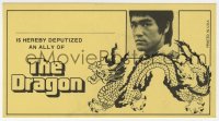 1j0021 ENTER THE DRAGON 3x6 promo card 1973 Bruce Lee classic, the movie that made him a legend!
