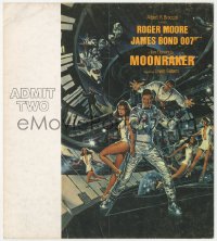 1j0049 MOONRAKER 8x9 screening ticket 1979 Goozee art of Moore as James Bond, Lois Chiles & Kiel!