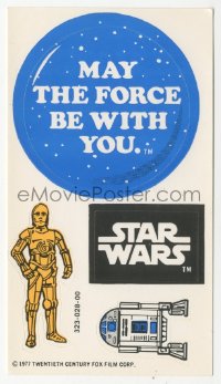 1j0016 STAR WARS 2.5x4.5 sticker sheet 1977 May the Force Be With You, C-3PO, R2-D2, early bird kit!