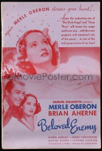 1j1711 BELOVED ENEMY pressbook 1936 beautiful Merle Oberon, Brian Aherne, David Niven, ultra rare!