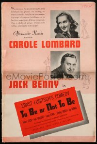 1j1780 TO BE OR NOT TO BE pressbook 1942 Carole Lombard, Jack Benny, Ernst Lubitsch directed, rare!