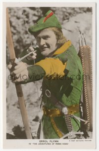 1j0155 ADVENTURES OF ROBIN HOOD English postcard 1938 super c/u of Errol Flynn with bow & arrow!