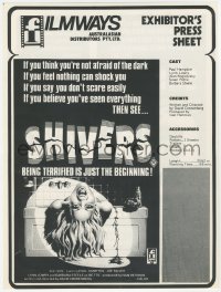 1j0110 THEY CAME FROM WITHIN Australian press sheet 1975 Cronenberg, art of girl in bath, Shivers!
