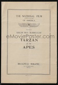 1j0368 TARZAN OF THE APES local theater program 1918 Elmo Lincoln, Edgar Rice Burroughs, rare!