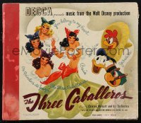 1j0317 THREE CABALLEROS soundtrack record jacket 1944 Disney's Donald Duck, Panchito & Joe Carioca!