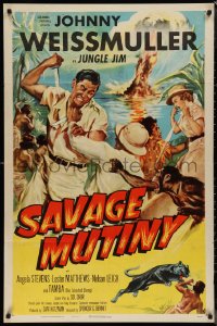1j2139 SAVAGE MUTINY 1sh 1953 art of Johnny Weissmuller as Jungle Jim fighting island natives!