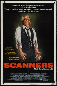 1j2140 SCANNERS 1sh 1981 David Cronenberg, in 20 seconds your head explodes, cool art by Joann!