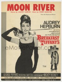 1j0348 BREAKFAST AT TIFFANY'S sheet music 1960s classic art of elegant Audrey Hepburn, Moon River!