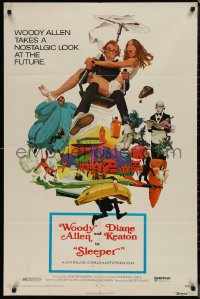 1j2152 SLEEPER 1sh 1974 Woody Allen, Diane Keaton, futuristic sci-fi comedy art by McGinnis!