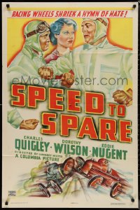 1j2157 SPEED TO SPARE 1sh 1937 racing wheels shriek a hymn of hate, cool race car & driver art!