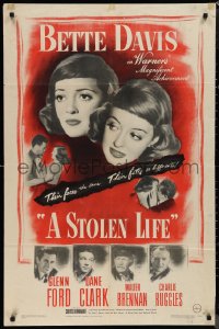 1j2170 STOLEN LIFE 1sh 1946 Bette Davis as identical twins with different fates, Glenn Ford