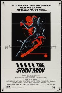 1j2172 STUNT MAN int'l 1sh 1980 Peter O'Toole, cool artwork of demon working movie camera!
