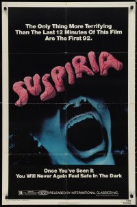 1j2180 SUSPIRIA 1sh 1977 classic Dario Argento horror, cool close up screaming mouth image!