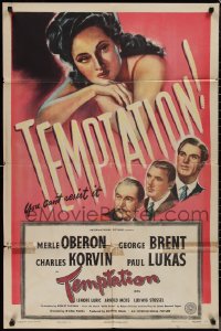 1j2185 TEMPTATION 1sh 1946 George Brent & Charles Korvin can't resist sexy Merle Oberon!