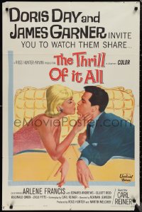 1j2189 THRILL OF IT ALL 1sh 1963 wonderful artwork of Doris Day kissing James Garner!