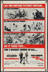 1j2190 THUNDERBALL/YOU ONLY LIVE TWICE 1sh 1971 Sean Connery's two biggest James Bonds of all!