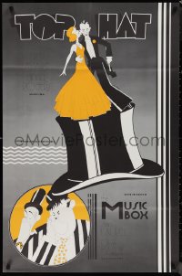 1j2195 TOP HAT/MUSIC BOX 1sh 1970s double-bill, Laurel & Hardy, great Hirschfeld & Reedy artwork!