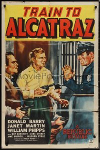 1j2200 TRAIN TO ALCATRAZ 1sh 1948 artwork of Don Red Barry pointing gun at prison guard!