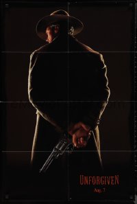 1j2204 UNFORGIVEN teaser DS 1sh 1992 image of gunslinger Clint Eastwood w/back turned, dated design!