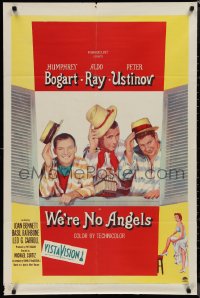1j2218 WE'RE NO ANGELS 1sh 1955 art of Humphrey Bogart, Aldo Ray & Peter Ustinov tipping hats!