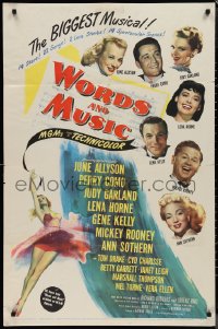1j2229 WORDS & MUSIC 1sh 1949 Judy Garland, Lena Horne & musical all-stars, bio of Rodgers & Hart!