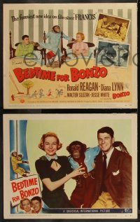 1j1243 BEDTIME FOR BONZO 8 LCs 1951 Diana Lynn, title card has been signed by Ronald Reagan!