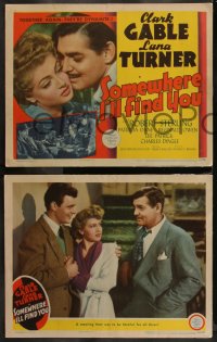 1j1338 SOMEWHERE I'LL FIND YOU 8 LCs 1942 images of Clark Gable & sexy Lana Turner, complete set!