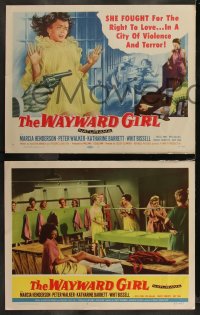 1j1354 WAYWARD GIRL 8 LCs 1957 w/great title card art of bad girl in nightie & fighting in prison!