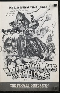 1j1786 WEREWOLVES ON WHEELS pressbook 1971 great art of wolfman biker on motorcycle by Joseph Smith!