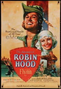 1k1075 ADVENTURES OF ROBIN HOOD 1sh R1989 great Rodriguez art of Errol Flynn & Olivia De Havilland!