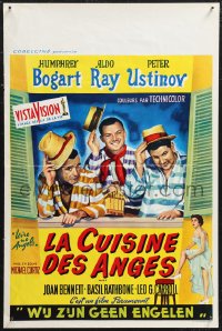 1k0333 WE'RE NO ANGELS Belgian R1960s art of Humphrey Bogart, Aldo Ray & Peter Ustinov tipping hats!