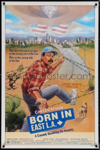 1k1116 BORN IN EAST L.A. 1sh 1987 great artwork of Cheech Marin crossing the border!