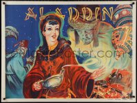 1k0109 ALADDIN stage play British quad 1930s artwork of female lead with lamp & treasure!