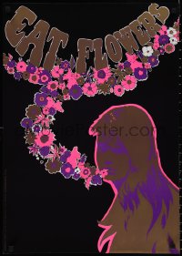 1k0248 EAT FLOWERS 20x29 Dutch commercial poster 1960s psychedelic Slabbers art of woman & flowers!