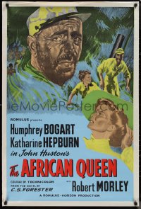 1k0429 AFRICAN QUEEN English 1sh R1950s different art of Humphrey Bogart & Katharine Hepburn!