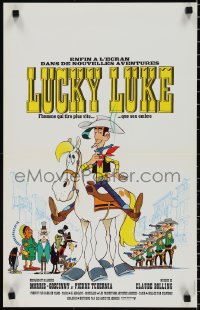 1k0411 LUCKY LUKE French 16x25 1971 great cartoon art of the smoking cowboy hero on his horse!