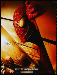 1k0422 SPIDER-MAN teaser French 16x21 2002 close-up of Maguire w/WTC towers in eyes, Marvel!