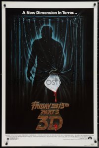 1k1179 FRIDAY THE 13th PART 3 - 3D 1sh 1982 slasher sequel, art of Jason stabbing through shower!