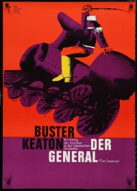 1k0382 GENERAL German R1961 cool Hans Hillmann art of Buster Keaton riding train!