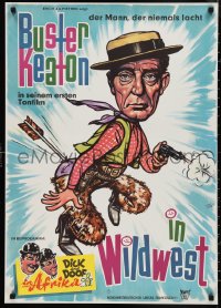 1k0383 GO WEST German R1963 cool artwork of star & director Buster Keaton!