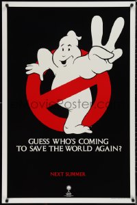 1k1189 GHOSTBUSTERS 2 teaser 1sh 1989 logo, guess who is coming to save the world again next summer?